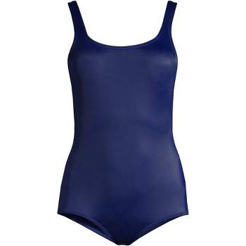 Lands' End Women's Long Chlorine Resistant High Leg Soft Cup Tugless Sporty  One Piece Swimsuit - 12 - Deep Sea Navy : Target