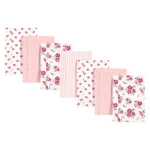 Hudson Baby Infant Girl Cotton Flannel Burp Cloths 7pk, Cream Rose, One Size - 1 of 3
