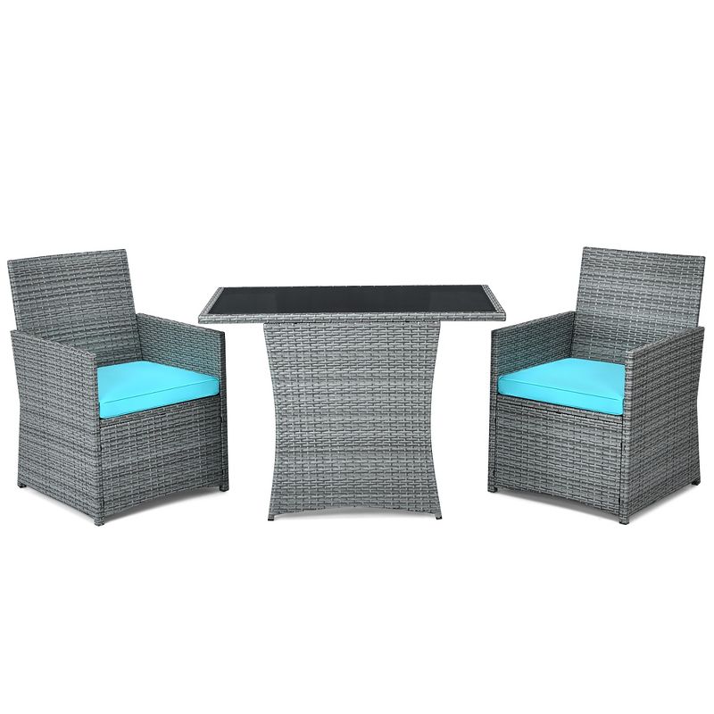 Costway 3PCS Patio Rattan Furniture Set Cushioned Sofa Armrest  Garden White\Red\Navy\Turquoise, 4 of 11