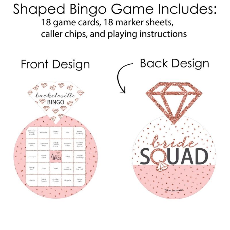 Big Dot of Happiness Bride Squad - Bar Bingo Cards and Markers - Rose Gold Bridal Shower or Bachelorette Party Shaped Bingo Game - Set of 18, 3 of 6