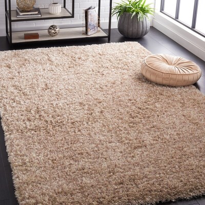 Natural Hand-Tufted Shag Synthetic Round Rug, 3' x 5'