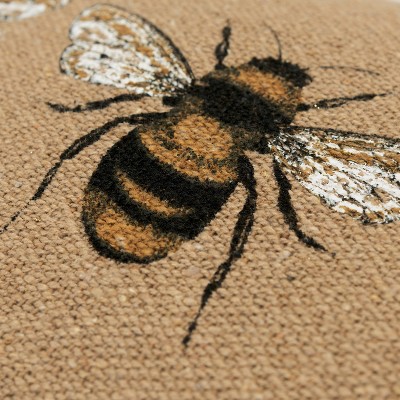 Beige Embroidered Bee Cotton Lumbar Pillow