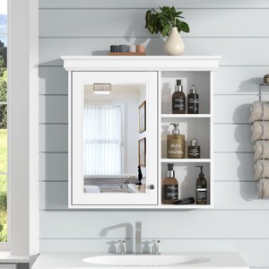 ChicFurnit Bathroom Storage Cabinet Wall Mounted Medicine Cabinet with Mirror and Storage Organizer for Bathroom Use, White, 33.7"*20.8"*7" - 1 of 4