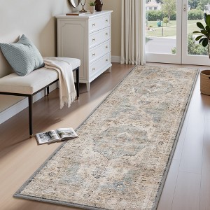 MontVoo Oriental Machine Washable Area Rug Lake Blue - 1 of 4