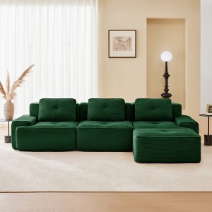 QingMoon 117" L-Shaped Sectional Sofa, Corduroy 3-Seater Couch with Pearl-like Piping and Tufted Design for Living Room and Apartment, No Assembly - 1 of 4