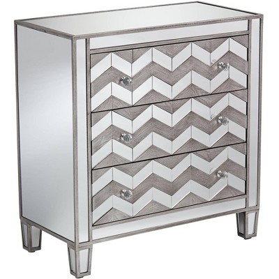 Studio 55D Mirrored Chevron 32" Wide 3-Drawer Accent Chest