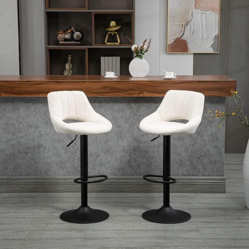 HOMCOM Modern Bar Stools Set of 4 Swivel Bar Height Barstools Chairs with Adjustable Height, Round Heavy Metal Base, and Footrest, Cream White, 2 of 7