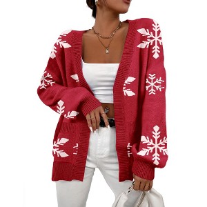 Women's Christmas Cardigan, Long-Sleeve Open-Front Holiday Sweater, Festive Casual Layering Top for Winter - 1 of 4
