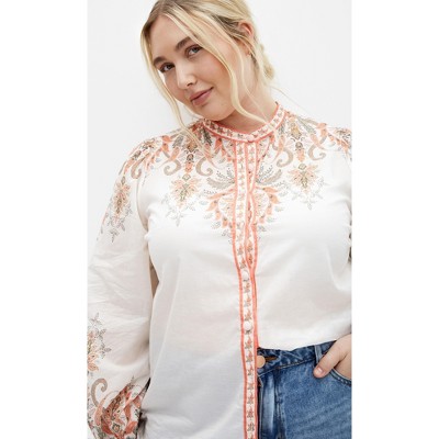 Women's Plus Size Chloe Placement Shirt - Ivory | City Chic : Target