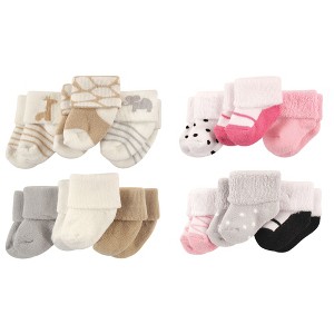 Luvable Friends Infant Girl Cotton Terry Socks, 12-Piece, Safari Pink Black, 0-3 Months - 1 of 2