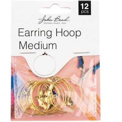 John Bead Must Have Findings Metal Gold 25mm Medium Earring Hoops for Jewelry Making Findings, 12 Pieces