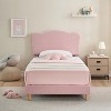 Upholstered Twin Size Bed Frame with Scallop Headboard, Cute Velvet Twin Bed for Girls/Boys, Sturdy Platform Bed, No Box Spring Needed,  Blue - 3 of 4