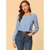 Allegra K Women's Casual Button Decor Long Sleeve Solid Square Neck Blouse - 3 of 4