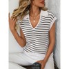 Women's V-Neck Sleeveless Knit Top Striped Collared Sweater for Casual Style - 2 of 4