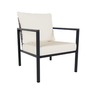 YARDSIGHT Metal Chair with Wicker Backrest & Cushion - Stylish Outdoor Seating for Front Yard, Porch, Deck, Balcony, Backyard & Sunroom” - 1 of 4