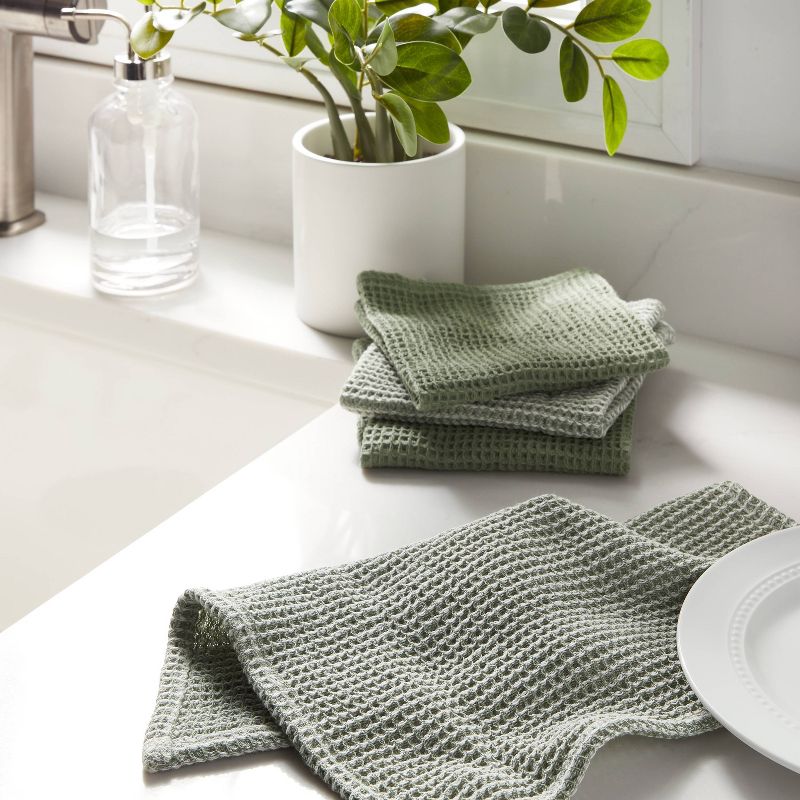 12&#34; x 12&#34; Cotton Waffle Dishcloths with Hemming Pack Green - Threshold&#8482;, 3 of 5