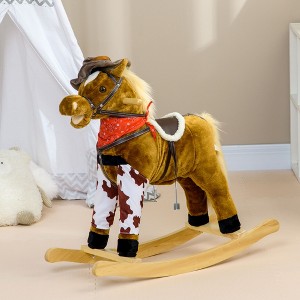 Whisen Kids’ Large Plush Rocking Horse with Saddle, Stirrups, Rocker Toy Gift for 3-8 Years Old - Brown - 1 of 4