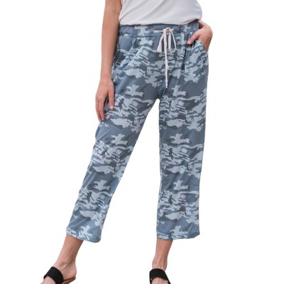 Amaryllis Women's Camouflage Print Drawstring Cropped Pants Relaxed Fit Casual Stylish