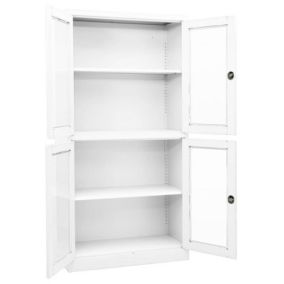 vidaXL Office Cabinet White Steel, Tempered Glass Medium Office Cabinet
