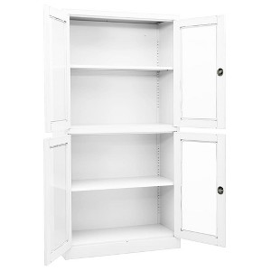 vidaXL Office Cabinet White Steel, Tempered Glass Medium Office Cabinet - 1 of 4
