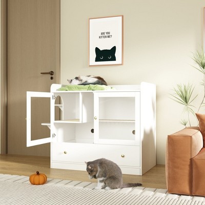 FUFU&GAGA Climbable Cat Cabinet Cat Litter Box Easy to Clean