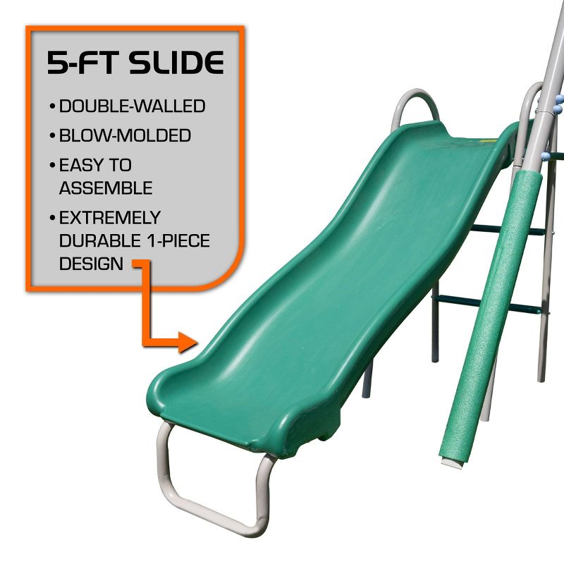 The Swing Company Yonkers Metal Swing Set with Glide Ride Trapeze Bar and 5&#39; Slide, 5 of 12