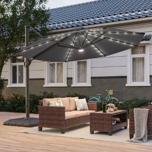 Sonkuki Outdoor 11Ft Aluminum LED Cantilever Patio Umbrella with Base for Patio Deck Garden - 1 of 4