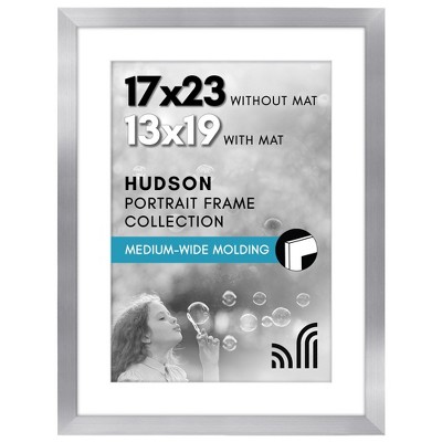 Americanflat 17x23 Picture Frame with Polished Plexiglass - 13x19 Frame with Mat or 17x23 Without Mat - Hudson Collection - Silver