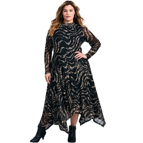 Avenue Women s Plus Size Mere Mesh Printed High Neck Dress Target