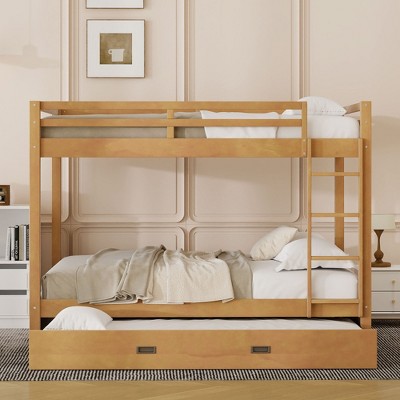 Whisen Wooden Queen Size Bunk Bed Frame with Guard Rails, Space-Saving Design
