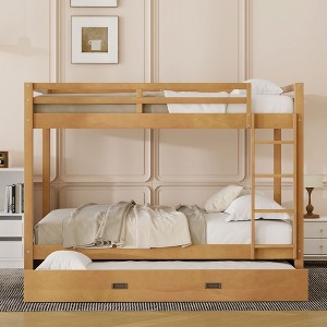 Whisen Wooden Queen Size Bunk Bed Frame with Guard Rails, Space-Saving Design - 1 of 4