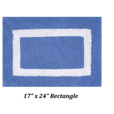 Hotel Collection Plush Reversible Striped Blue/White Cotton Bath Rug Set