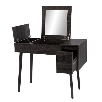 Harzen Sleek Black Vanity Desk with Hidden Storage and Flip-Up Mirror