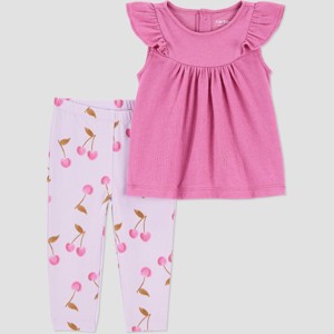 Carter's Just One You® Baby Girls' 2pc Cherries Top & Bottom Set - Purple - 1 of 3