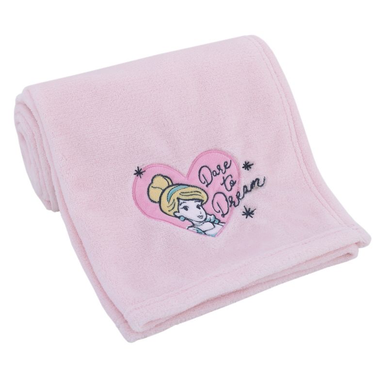 Disney Princess - Dare to Dream Super Soft Pink Heart Cinderella Coral Fleece Baby Blanket, 1 of 5