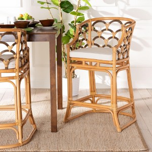bali & pari Veneto Modern Bohemian Light Honey and Dark Brown Rattan Bar Stool - 1 of 4