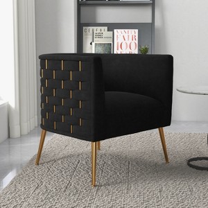 SEYNAR Mid-Century Modern Velvet Accent Chair, Gold Finish Barrel Chair for Living Room - 1 of 4
