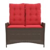 vidaXL Reclining Patio Bench with Cushions - Brown Poly Rattan, Adjustable Backrest, Powder-Coated Steel Frame, Outdoor Garden Furniture - 3 of 4