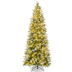 Tangkula 7.5/6 FT Artificial Christmas Tree Pre-Lit Hinged Xmas Tree w/ 820/580 Flocked Frosted Tips - 1 of 4