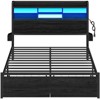Furnulem Bed Frame with Wood Headboard and Storage Shelf, Metal Platform Bed Frame, LED Lights and Charging Station, No Box Spring Needed, Noise Free - 2 of 4