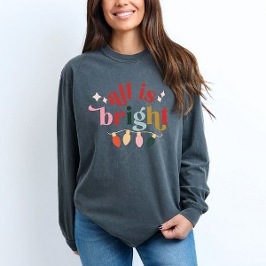 Simply Sage Market Women's All Is Bright Christmas Lights Long Sleeve Garment Dyed Tee - 1 of 4