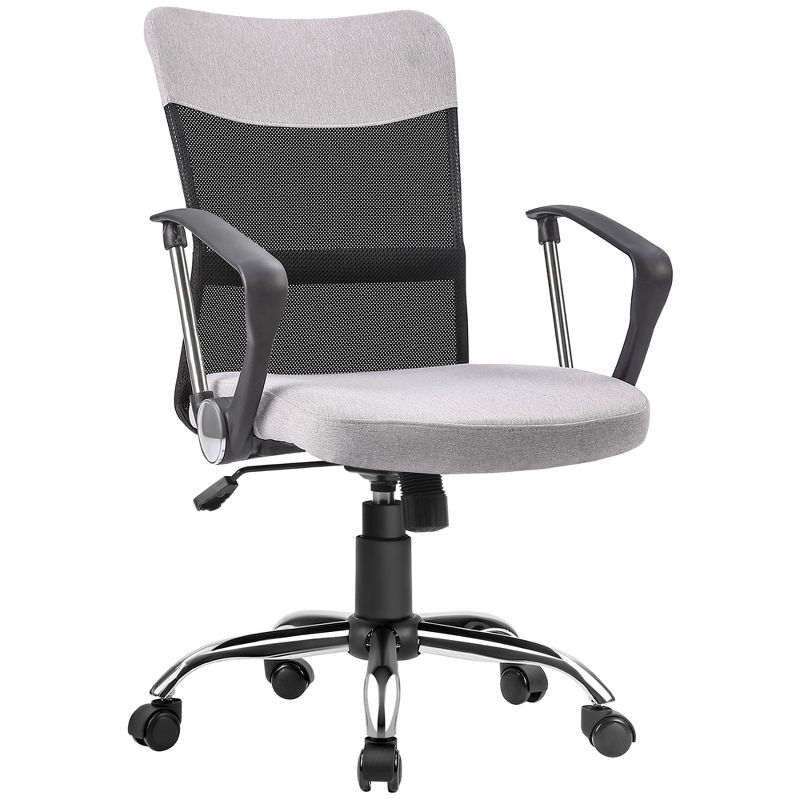 Vinsetto Mid Back Ergonomic Desk Chair Swivel Mesh Fabric Computer Office Chair with Backrest, Armrests, Rocking Function, Adjustable, Gray / Black, 1 of 9