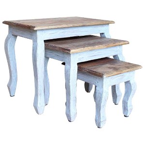 vidaXL Nesting Table Brown, White Solid Mahogany Wood Small, Medium, Large - 1 of 4