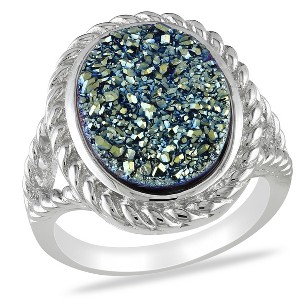 EVERLY JEWELRY | Sterling Silver w/ 3-1/2 CT TGW 17x12mm Oval Blue Color Druzy Gemstone Fashion Ring - 1 of 4