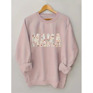 Coolmee Crewneck Sweatshirt for Women Mama Pullover Casual Oversized Letter Print Sweater Long Sleeve Tops - 1 of 4