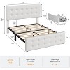 QUEEN-Pure white Boho Farmhouse Full, Queen, King Size Bed Frame with 4 Storage Drawers and Linen Upholstered Headboard, Wooden Slats, Button Tufting - 2 of 4