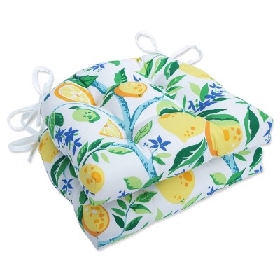 2pk Outdoor/Indoor Reversible Chair Pad Set Lemon Tree Yellow - Pillow Perfect