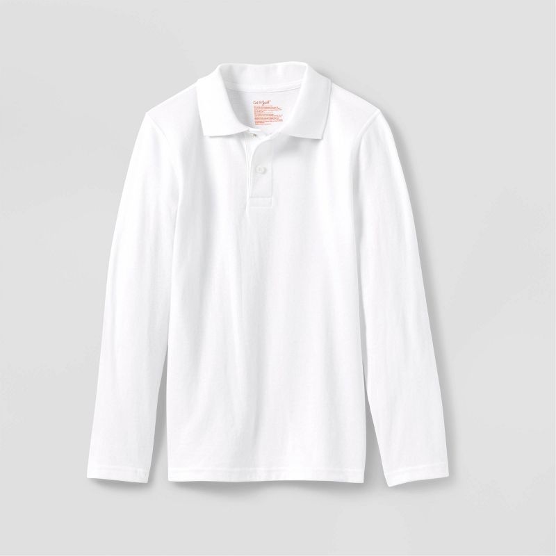 Boys' Adaptive Long Sleeve Polo Shirt - Cat & Jack™ White, 1 of 4