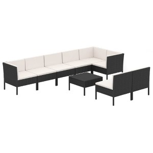 vidaXL Garden Lounge Set Patio Sectional Sofa Couch Outdoor Poly Rattan Black - 1 of 4