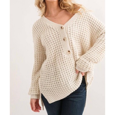 Women's Henley Waffle Textured Sweater - Plus - And The Why